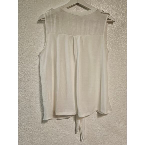 PerSeption Concept Sleeveless Blouse Tie Front  White Top Womens Size Small - Picture 3 of 7